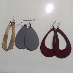 3 Pairs of Nickel & Suede Leather Earrings